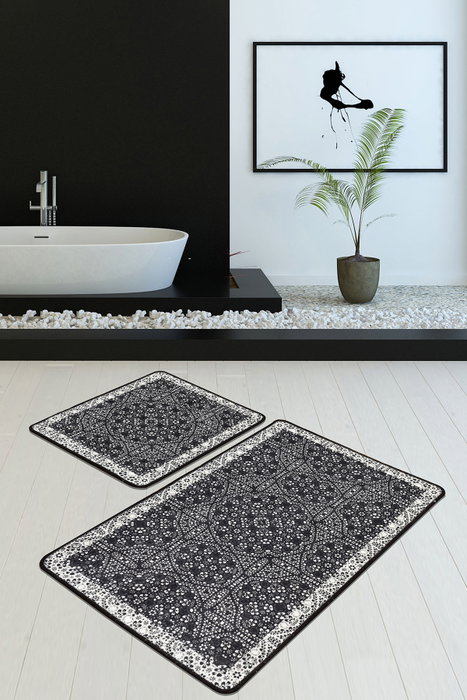Mijölnir Paisley Djt Juego de alfombras de baño Negro, Antracita, Blanco Mijölnir Paisley Djt Juego de alfombras de baño Negro, Antracita, Blanco